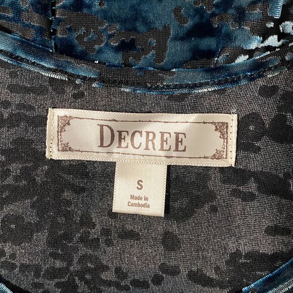 Decree Whimsygoth Gothic Blue Velvet Semi Sheer Fitted Blouse - Picture 10 of 11